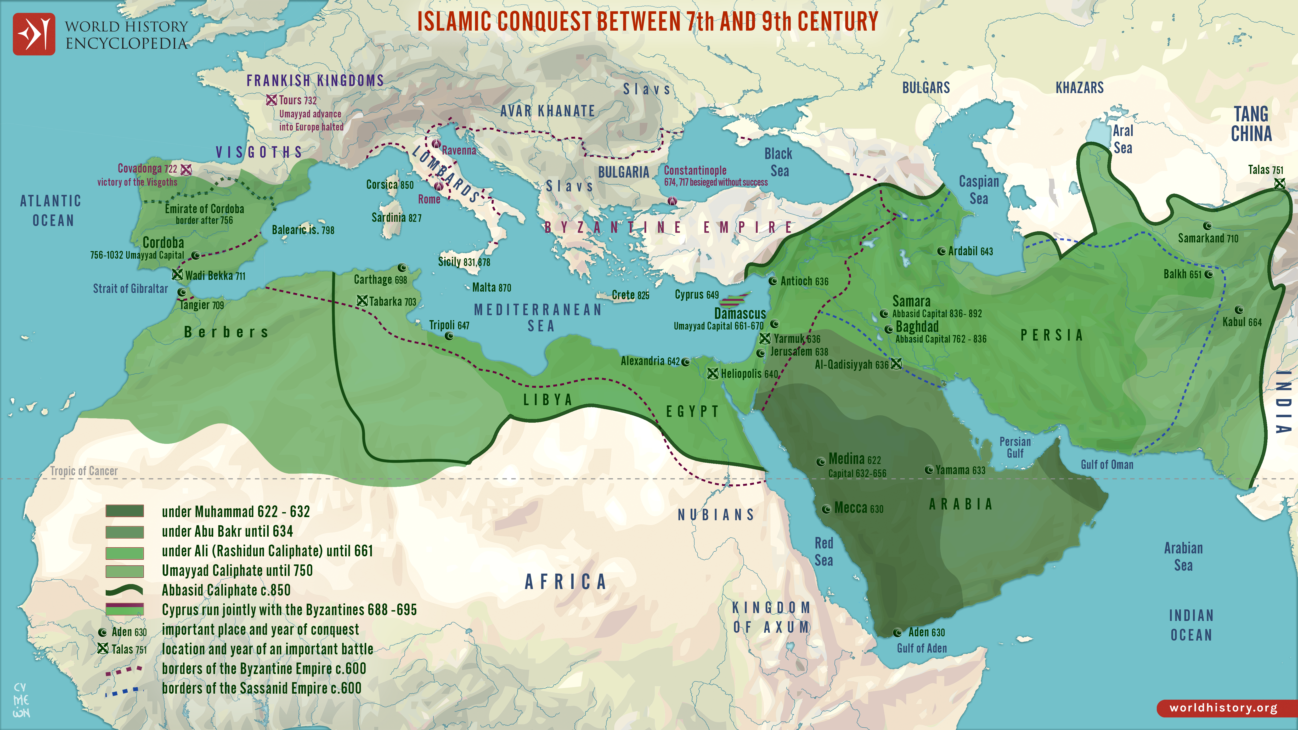 Territorial map: The Islamic conquests, 7th – 9th centuries