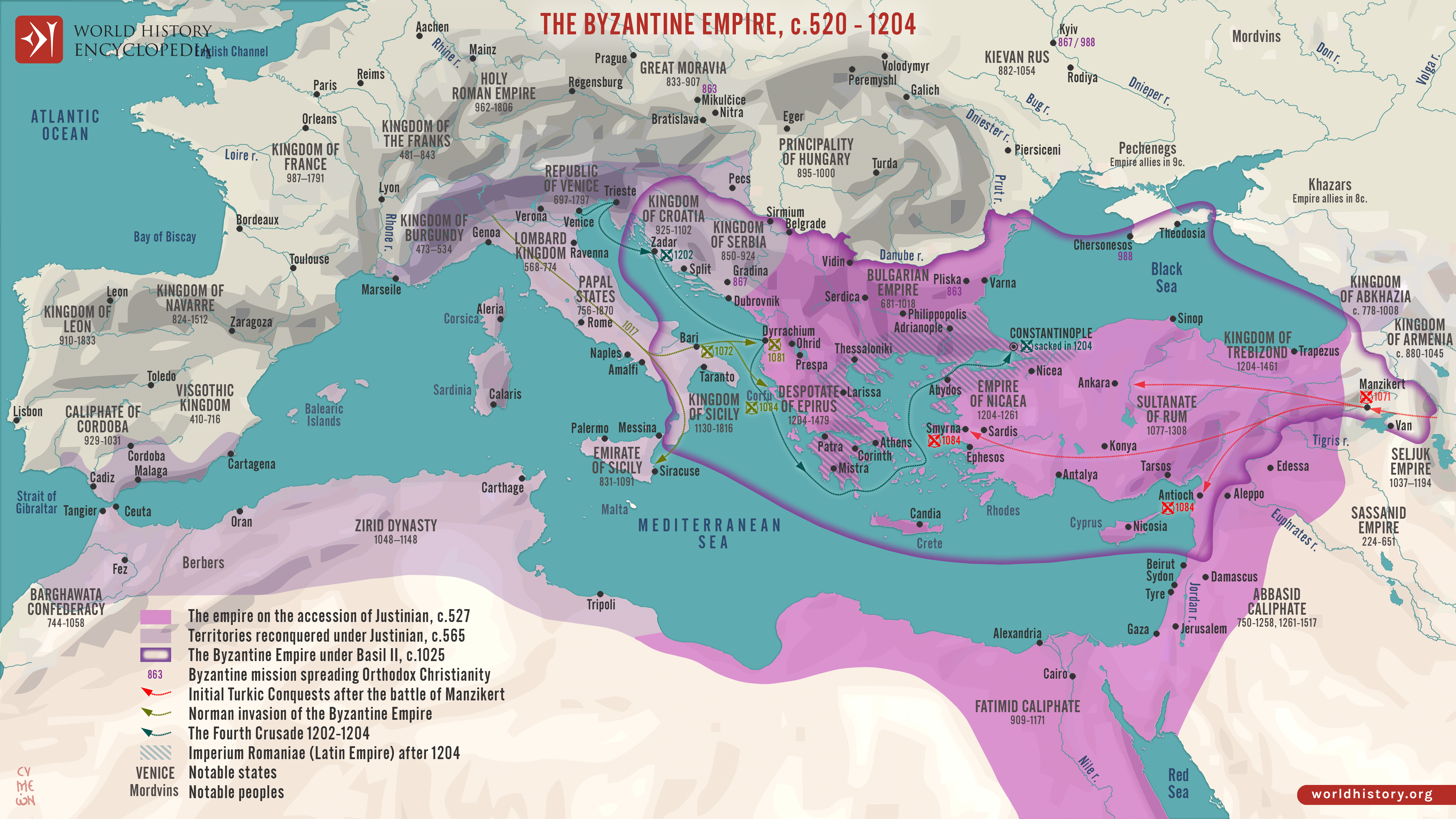 Territorial map: The Byzantine Empire, c. 520 – 1204