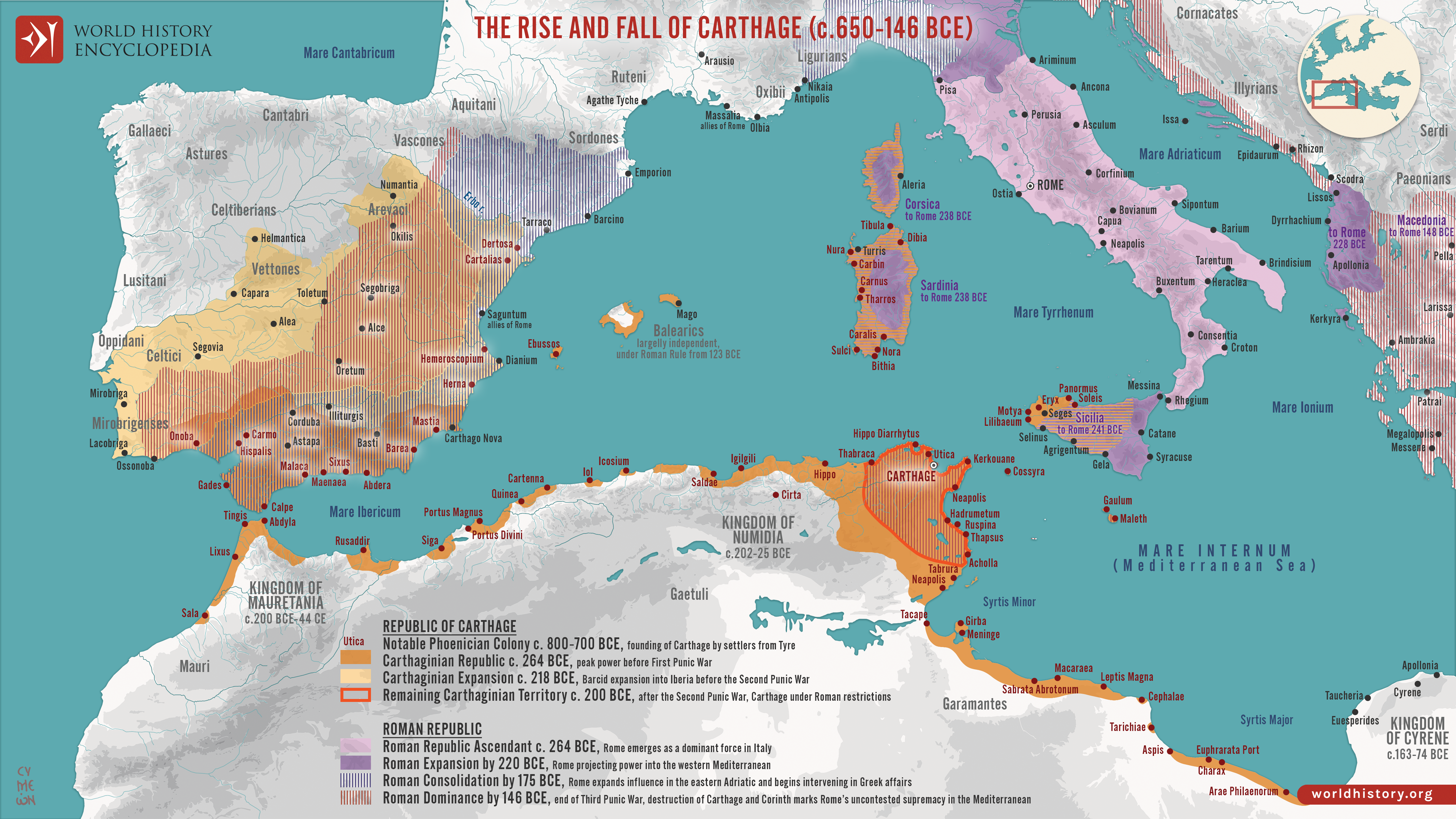 Territorial map: The rise and fall of Carthage, c. 650 – 146 BC