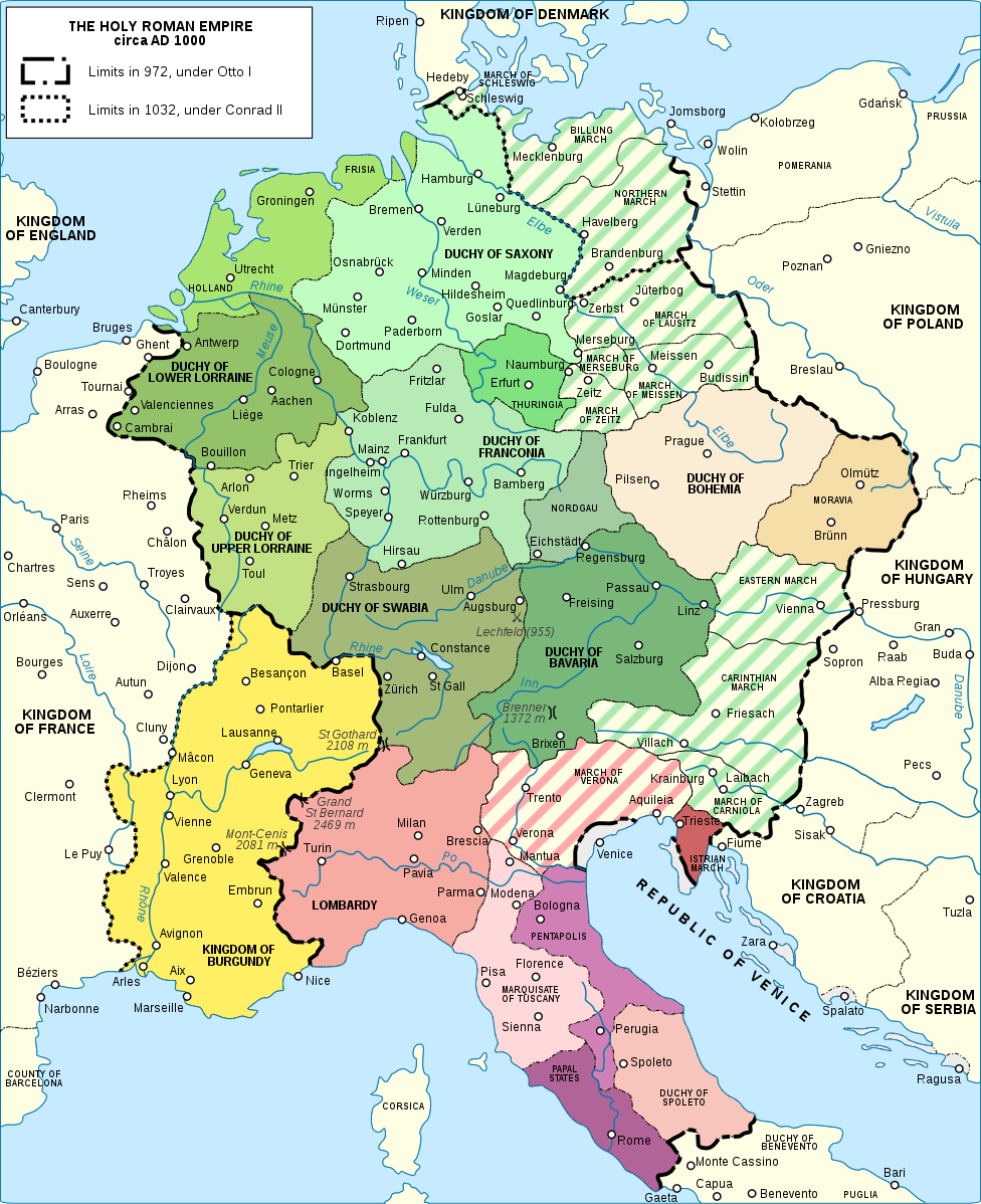 Territorial map: The Holy Roman Empire, 972 – 1032