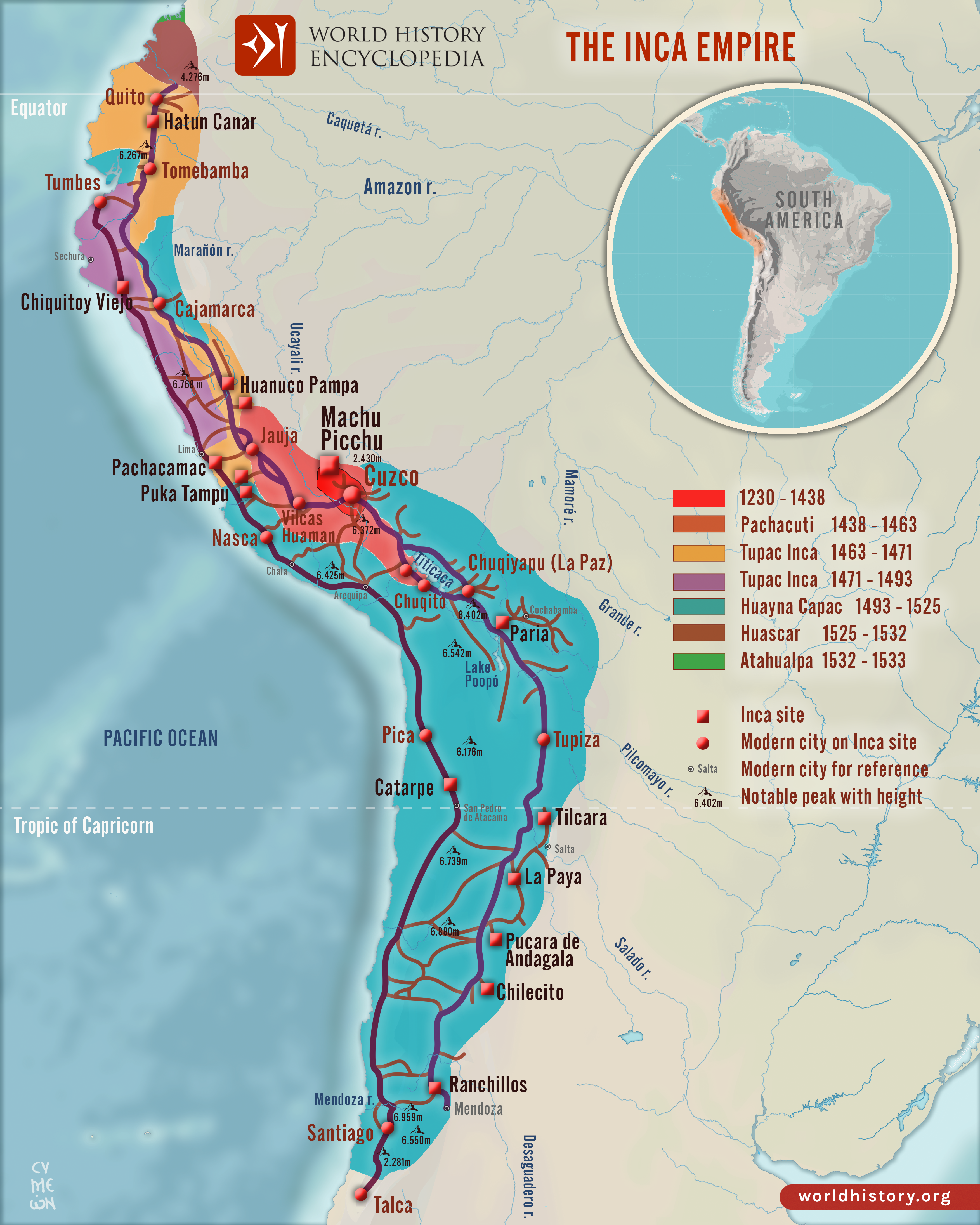 Territorial map: The Inca Empire — expansion and roads