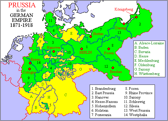 Territorial map: The Kingdom of Prussia within the German Empire, 1871 – 1918